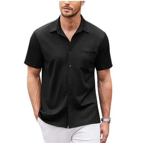 Cardigan de gola polo de cor sólida, top de verão masculino
